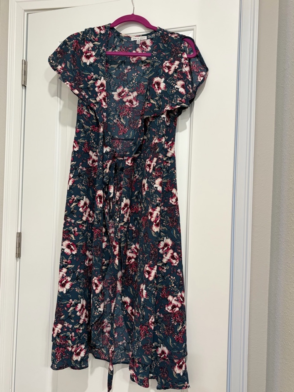 Spirit of Grace Floral women’s wrap tie dress with Ruffled Sleeves XS - Picture 2 of 10